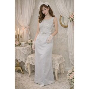 Vintage Scott McClintock Dress Womens 10 Coquette Bow Blue Lace Satin Skirt Zip